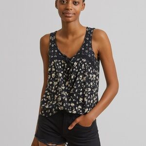 Floral Sleeveless Black Top